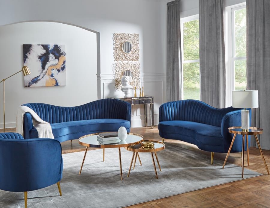 Blue Sofa with Loveseat and Chair