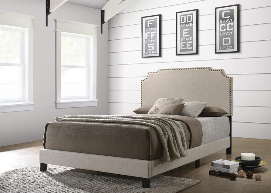 Beige Upholstered Bed 