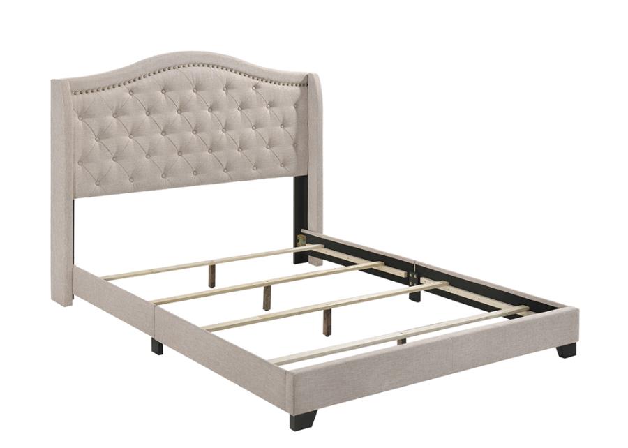 Beige Upholstered Bed Frame