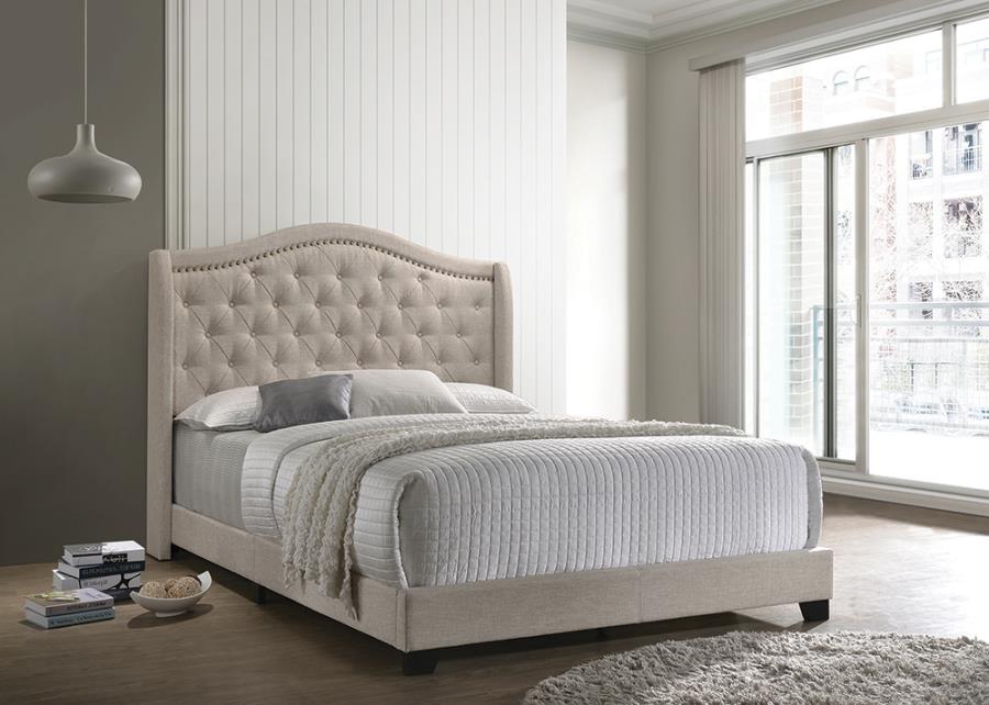 Beige Upholstered Bed