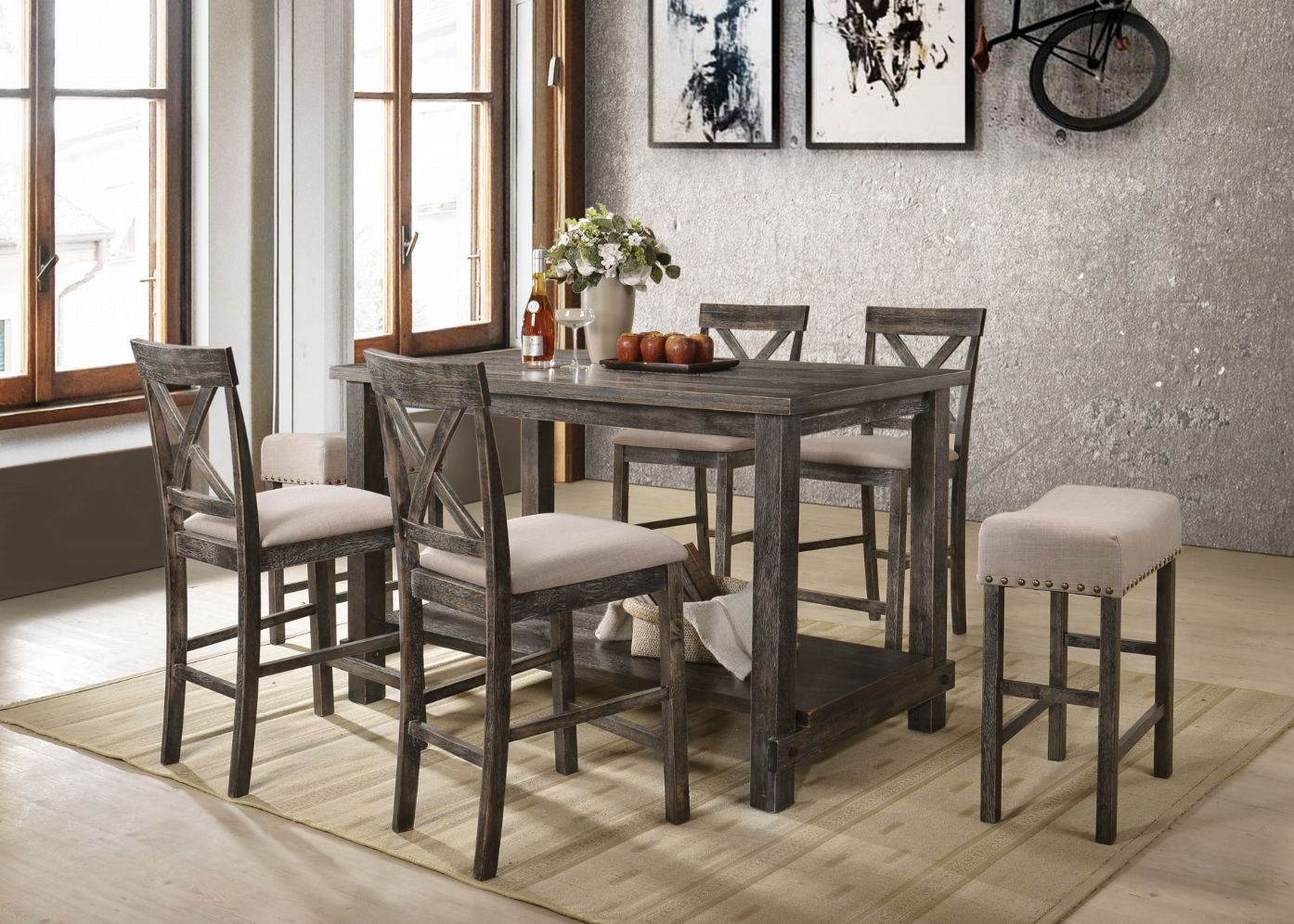 Complete Weathered Gray Counter Height Table Set