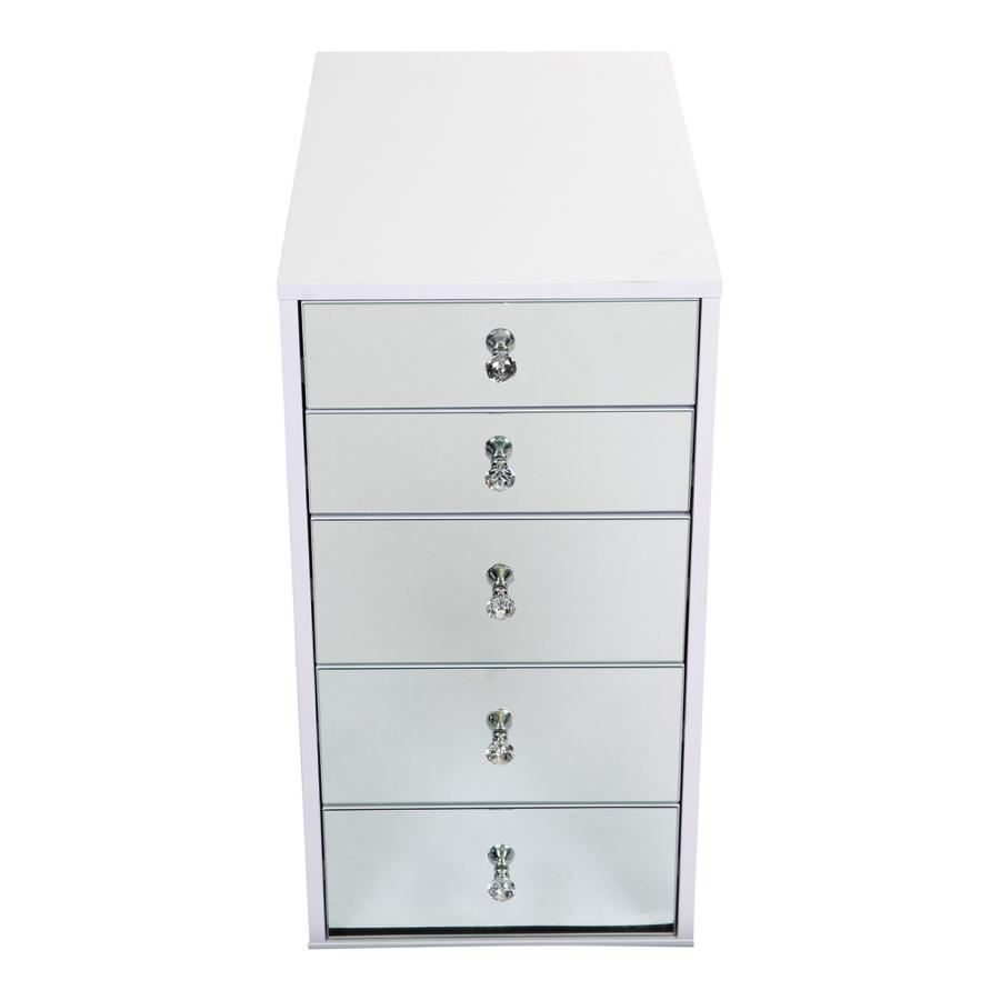 Bright White 5-Drawer Mirrored Makeup Vanity Storage Unit