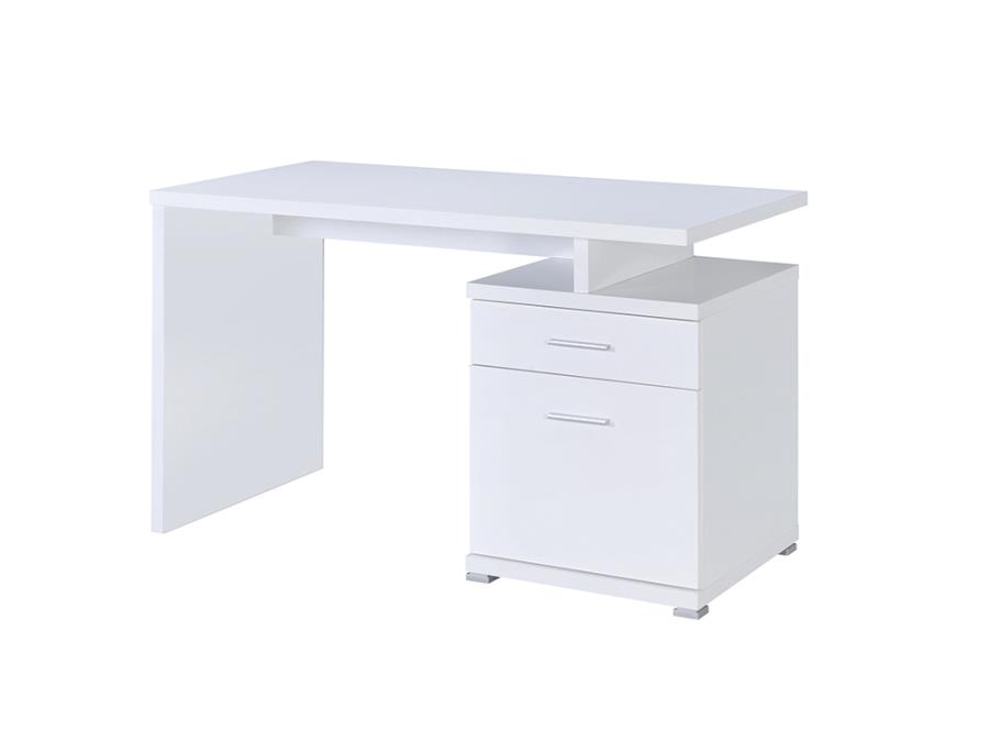 White Office Desk with File Cabinet on the Right Back