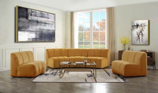 Yellow Velvet Sofa w/ Loveseat and Chair Configuration 
