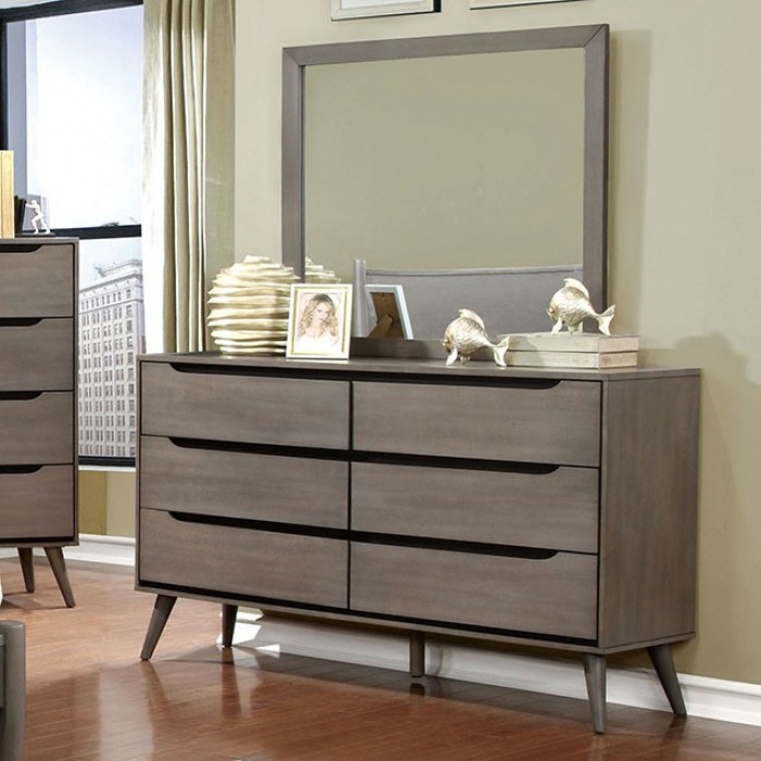 Gray Dresser with Rectangular Mirror