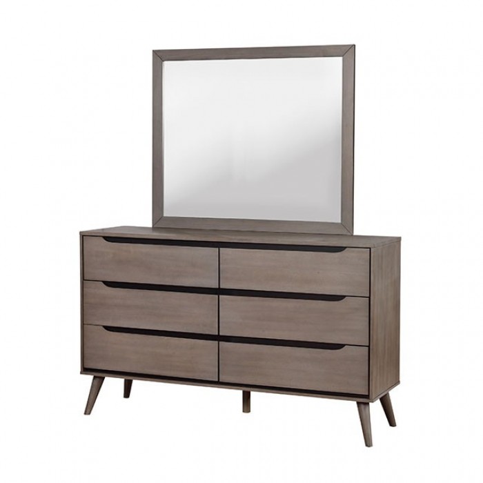 Gray Dresser with Rectangular Mirror