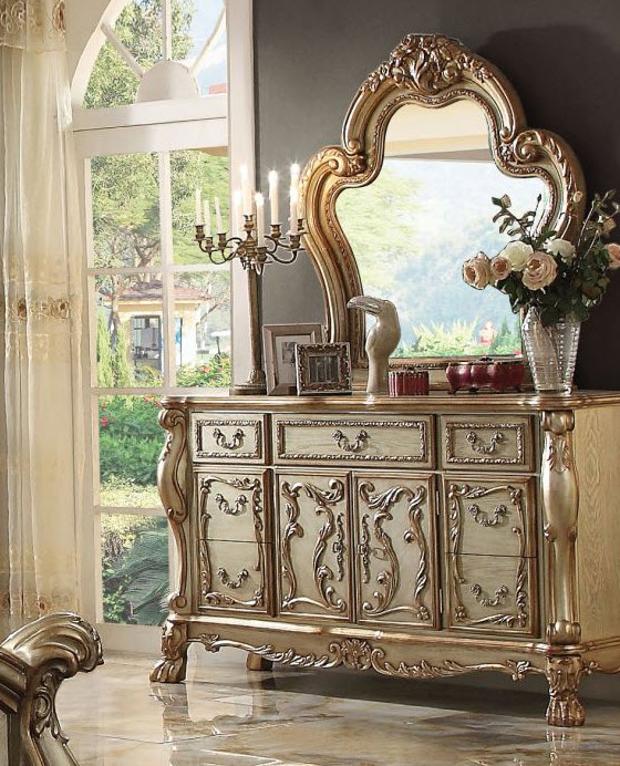 Gold Patina Dresser W/Mirror