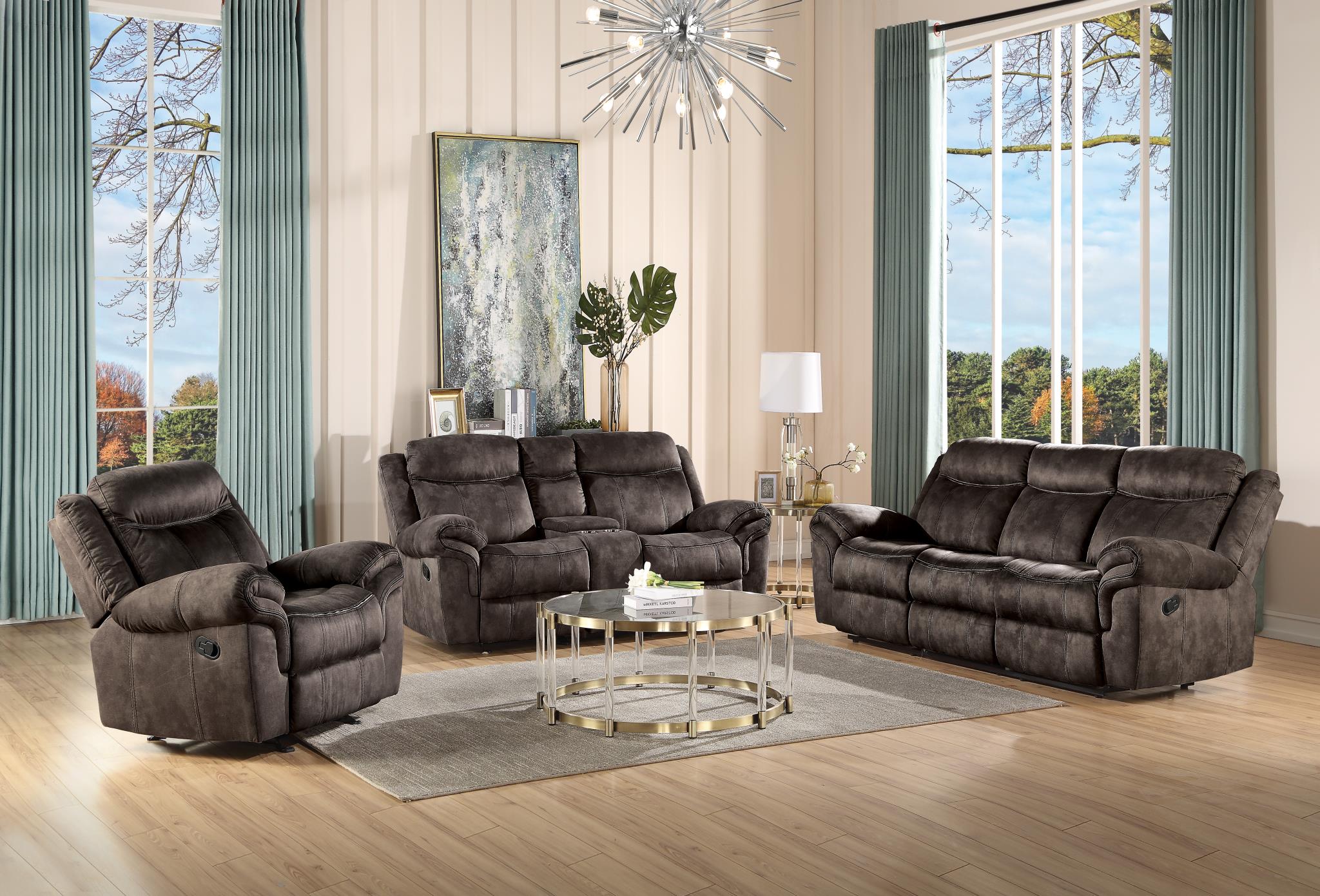 Two Tone Chocolate Complete Reclining Sofa Set