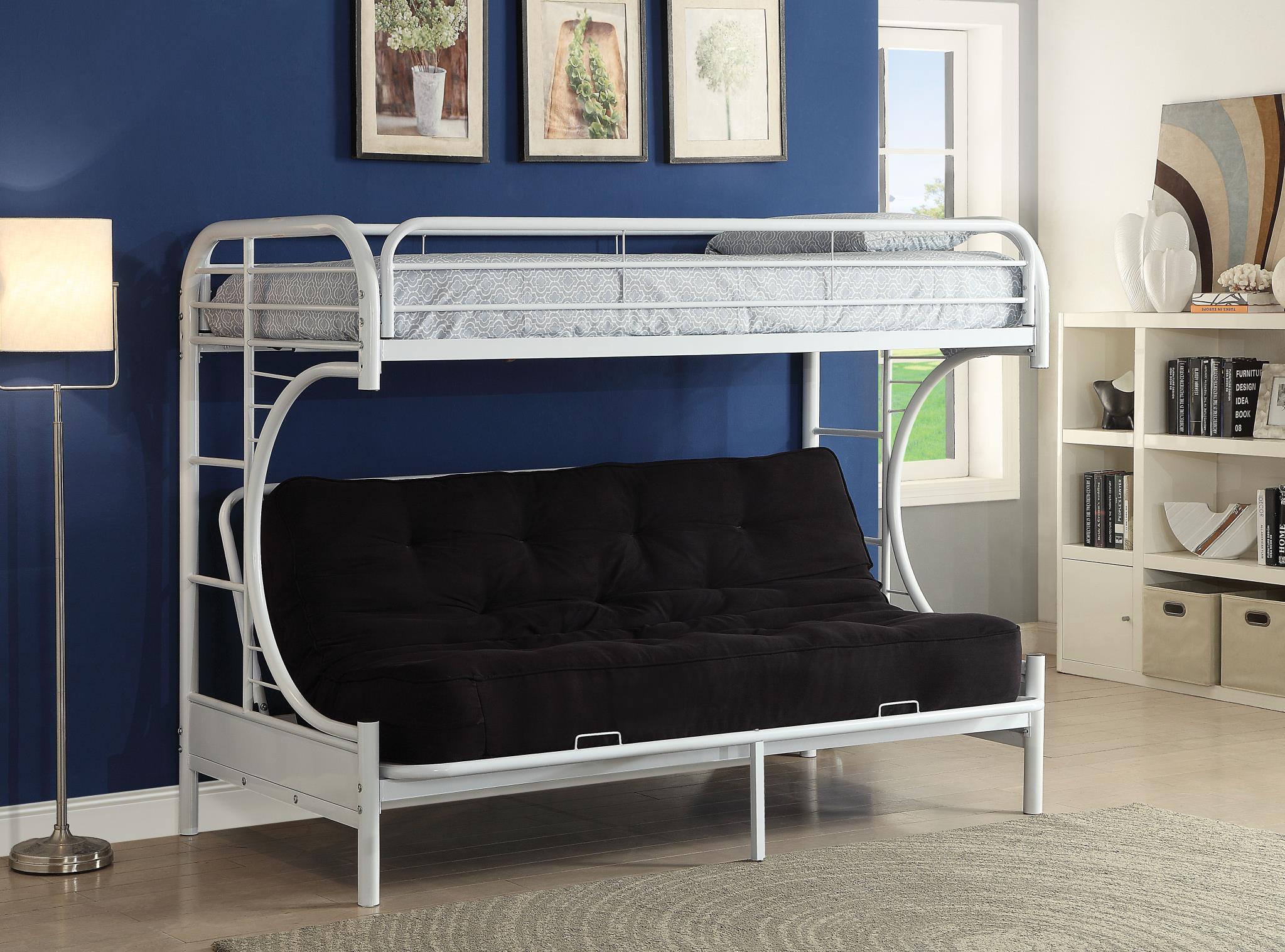 White Twin XL/Queen Futon Bunk Bed