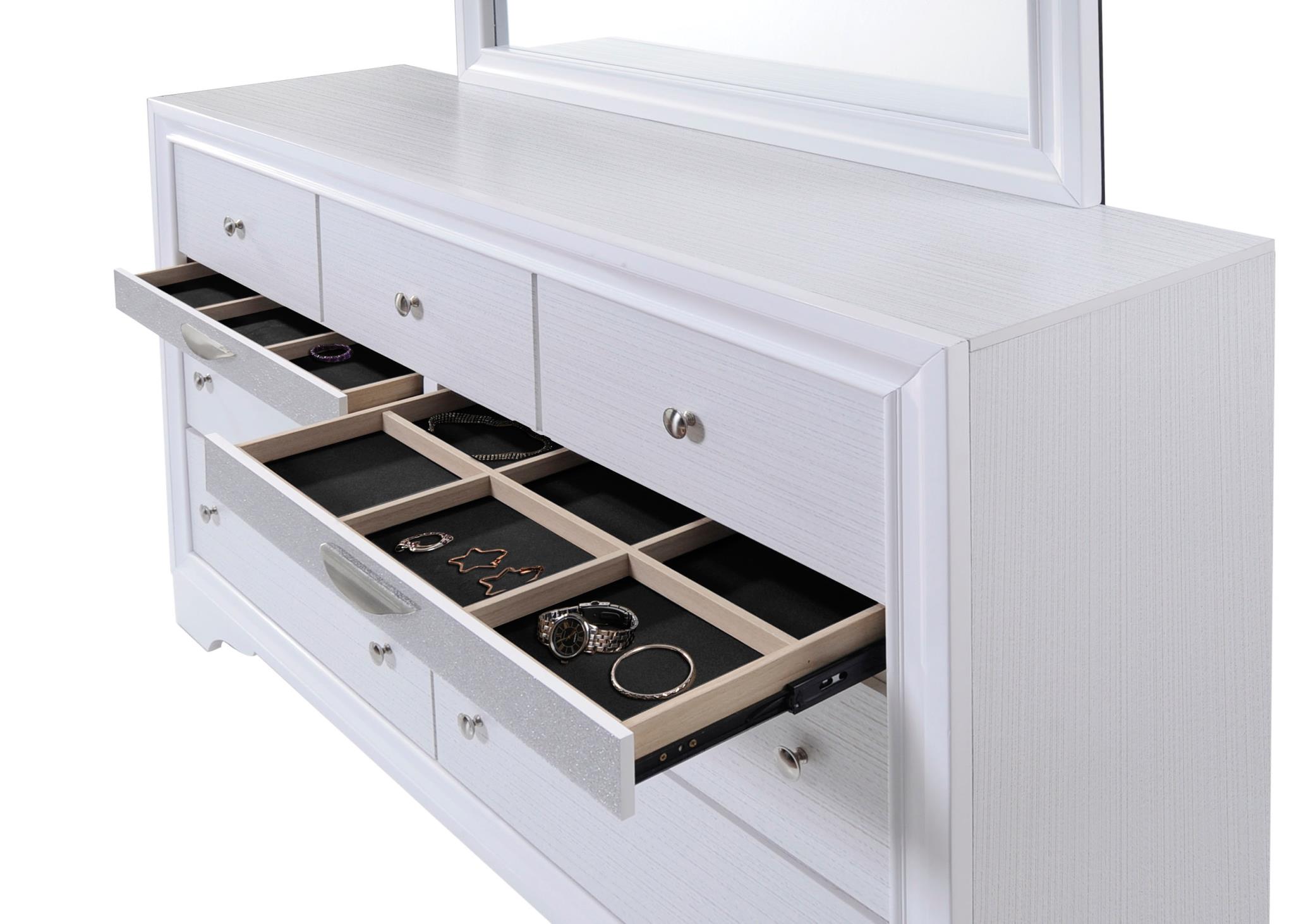 Naima Contemporary Dresser with Sparkling Jewelry Drawers