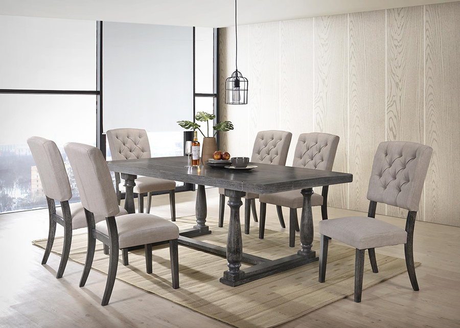 Complete Weathered Gray Oak Dining Table Set