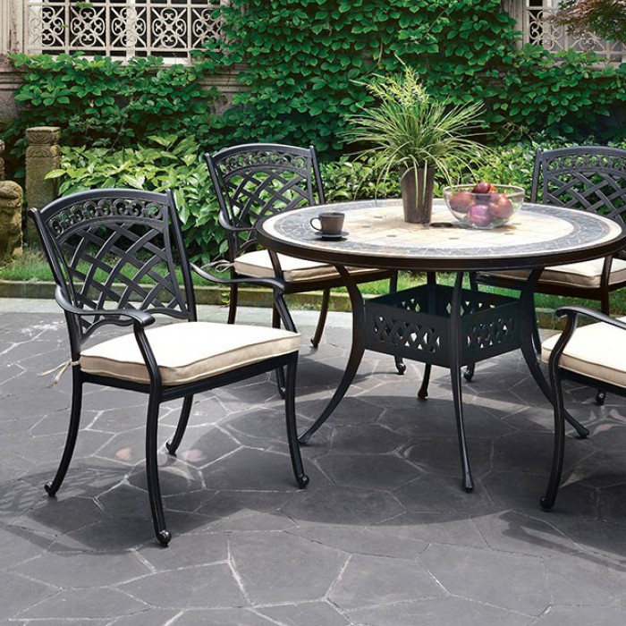 Round Patio Dining Table Set Close Up