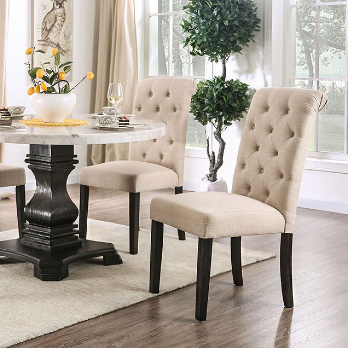 Complete Round Dining Table Set w/ Ivory Side Chairs