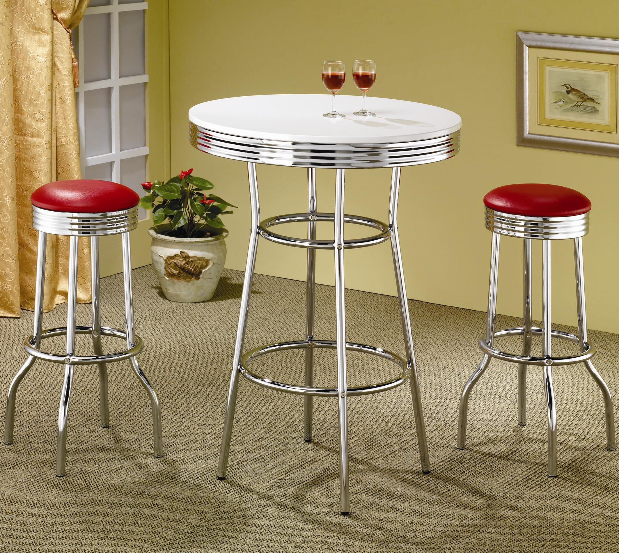 White Bar Table with Red Bar Stool