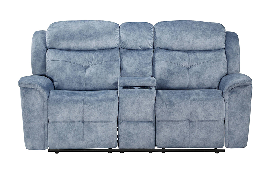 Silver Blue Fabric Reclining Loveseat Front