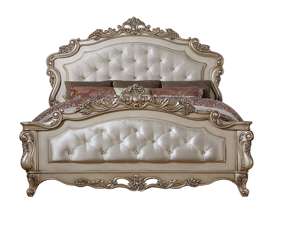 Gorsedd Antique White Bed with Button Tufted Headboard