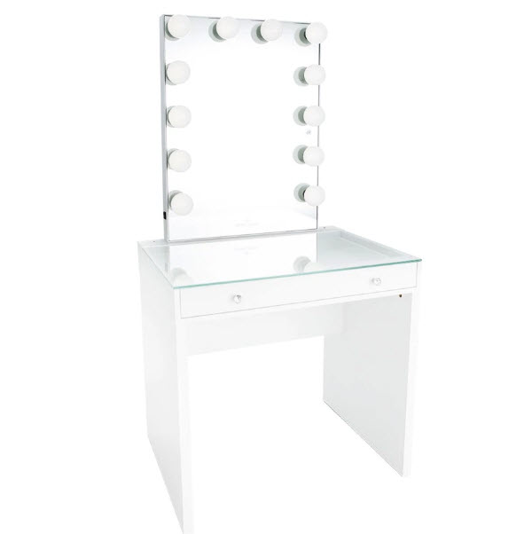 SlayStation Clear Top Mini Vanity Table + Glow XL Mirror Bundle