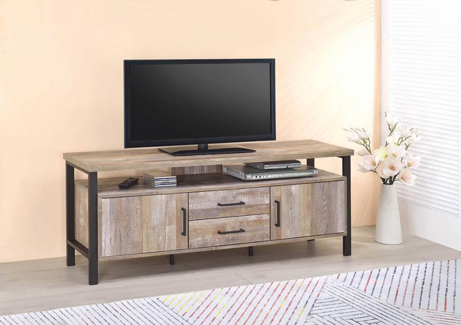 Rustic Style TV Console with Metal Frame and Storage Space