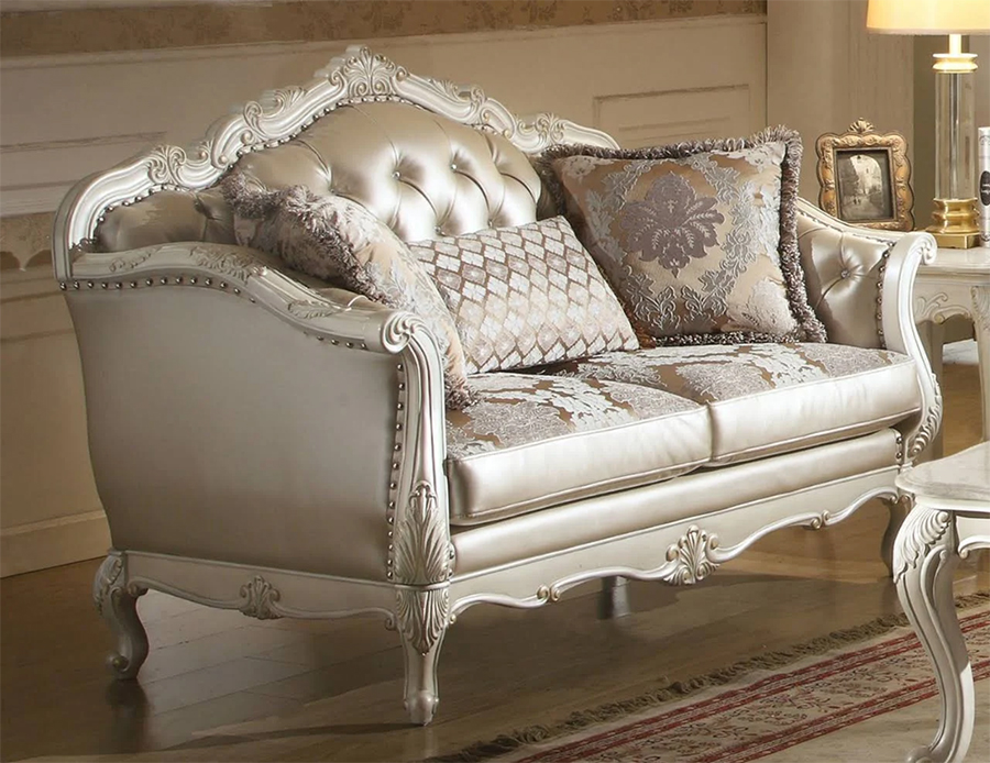 Chantelle Button Tufted Traditional Style Loveseat with 3 Pillows