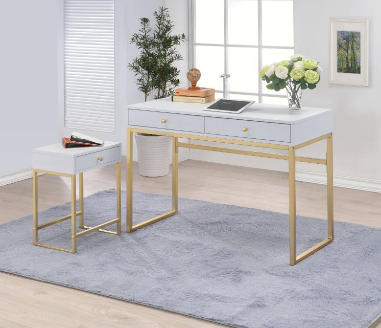 Coleen II Contemporary Brass Leg Writing Desk