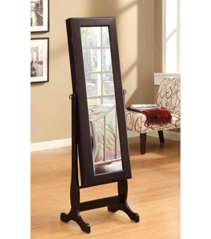 Transitional Cappuccino Jewelry Storage Cheval Mirror