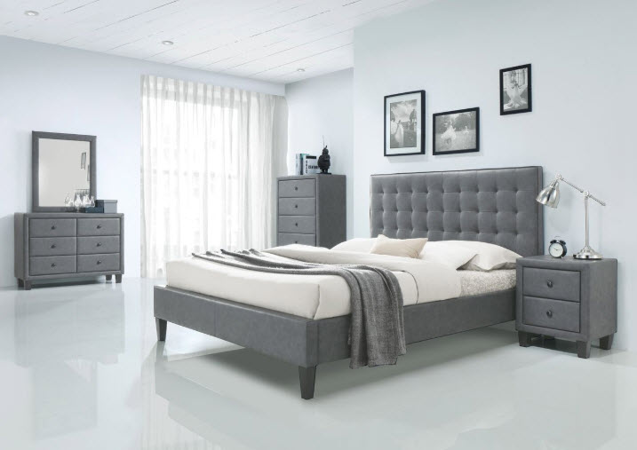 Saveria Gray Faux Leather Platform Bed